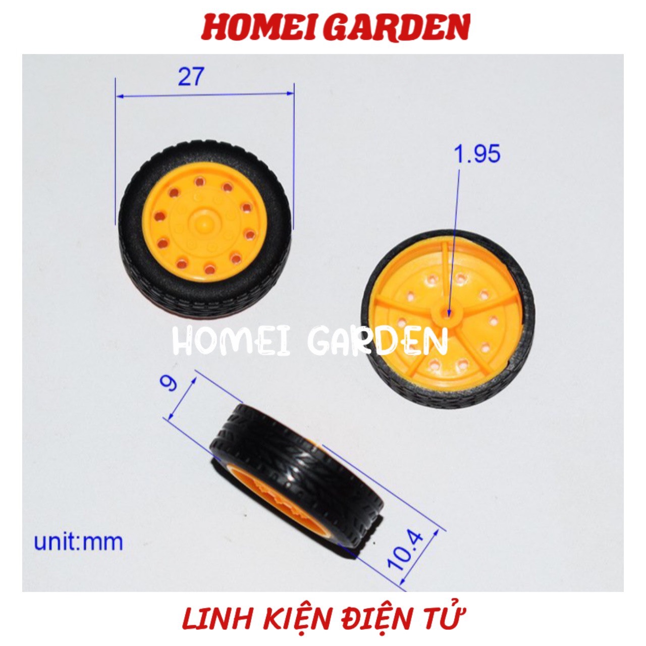 Bánh xe mini vỏ cao su 27mm trục 2mm làm xe mô hình DIY đồ chơi - HM0051