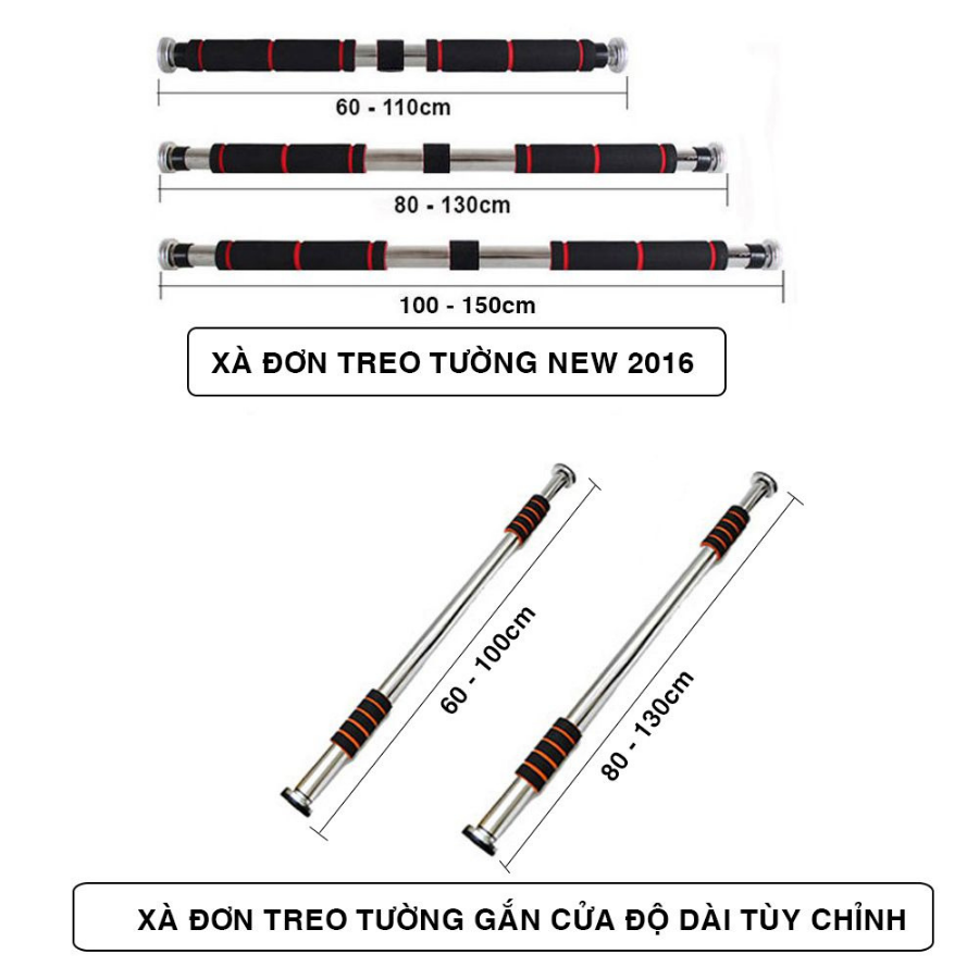 Hình ảnh Xà đơn treo tường, gắn cửa độ dài tùy chỉnh chịu lực 200kg có tay cầm bọc đệm PVC 