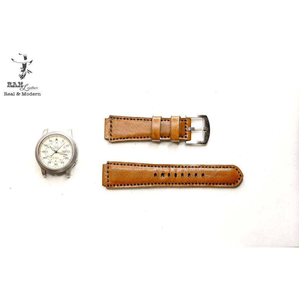 Hình ảnh Dây đồng hồ da bò thật màu nâu sáng RAM Leather 1980 handmade bền chắc - tặng khóa chốt và cây thay dây