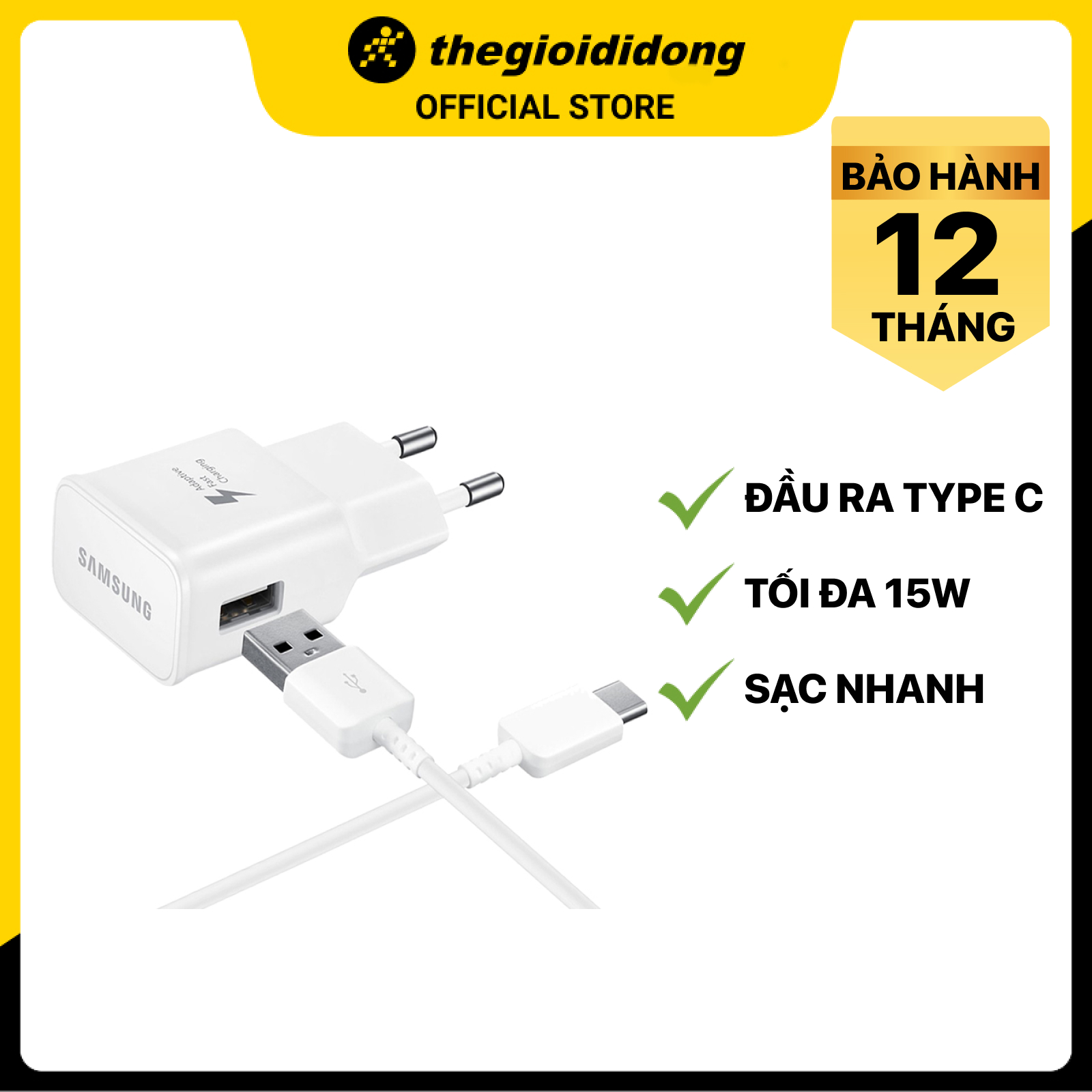 Bộ adapter sạc kèm cáp Type C 15W Samsung TA20EW - Hàng chính hãng