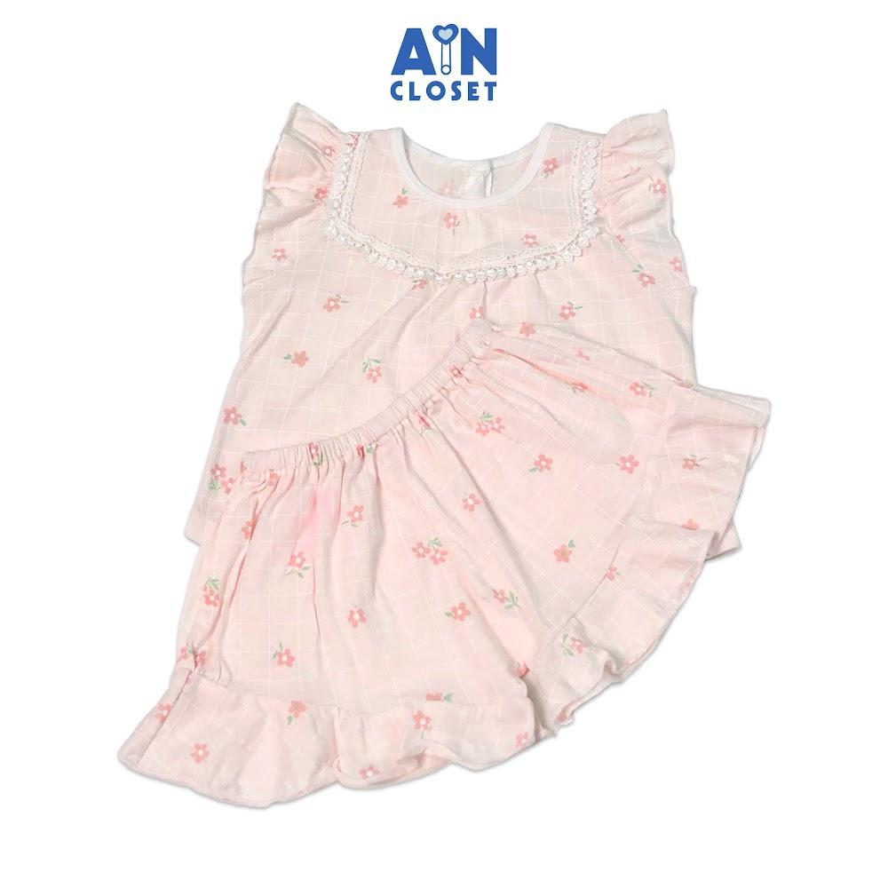 Bộ quần áo ngắn bé gái họa tiết hoa Hải đằng hồng quần váy thun giấy - AICDBGF0GHFB - AIN Closet