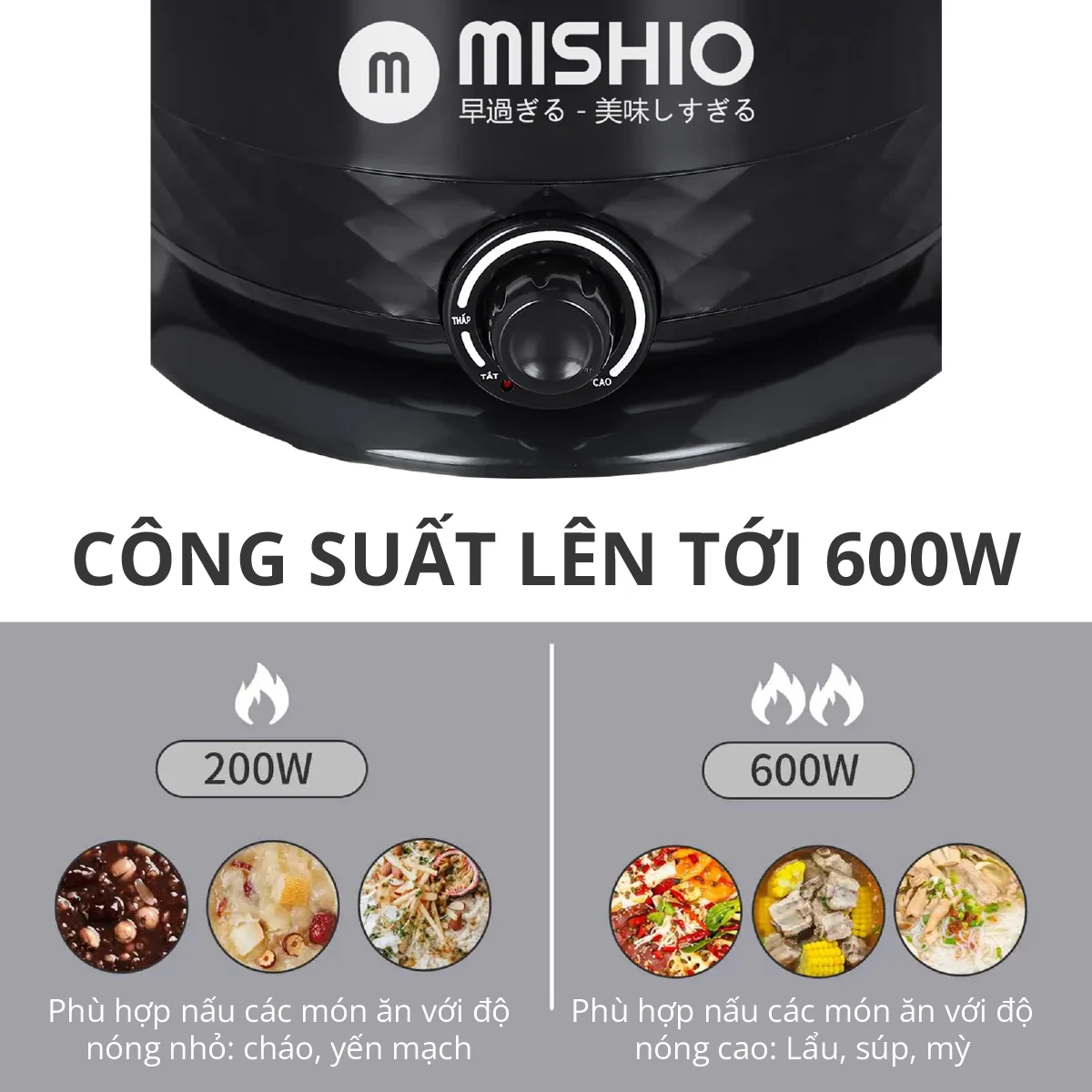 Ca nấu đa năng Mishio MK214 600W 1,5L inox 304, nấu nước, nấu mì, lẩu - Màu trắng xám - Hàng chính hãng