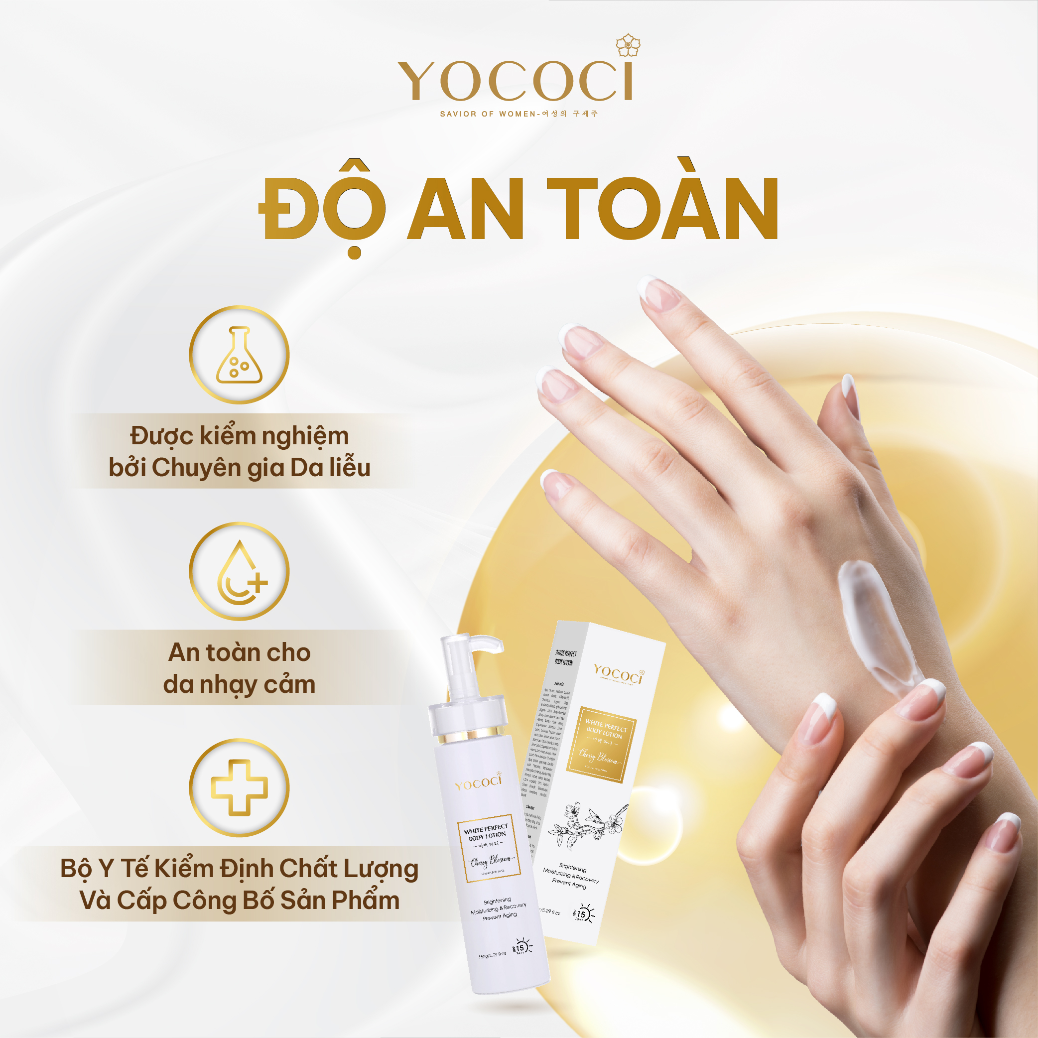 Kem dưỡng trắng da toàn thân Yococi giúp da trắng mịn, ngăn ngừa lão hoá White Perfect Body Lotion 150g