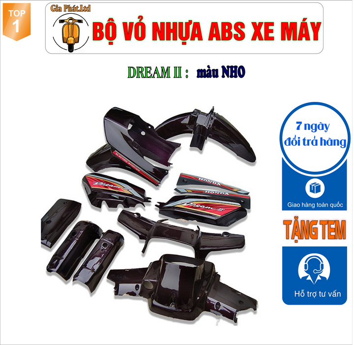 Bộ nhựa dàn áo xe Dream II - Dream Việt - Thái - Tàu - màu NHO