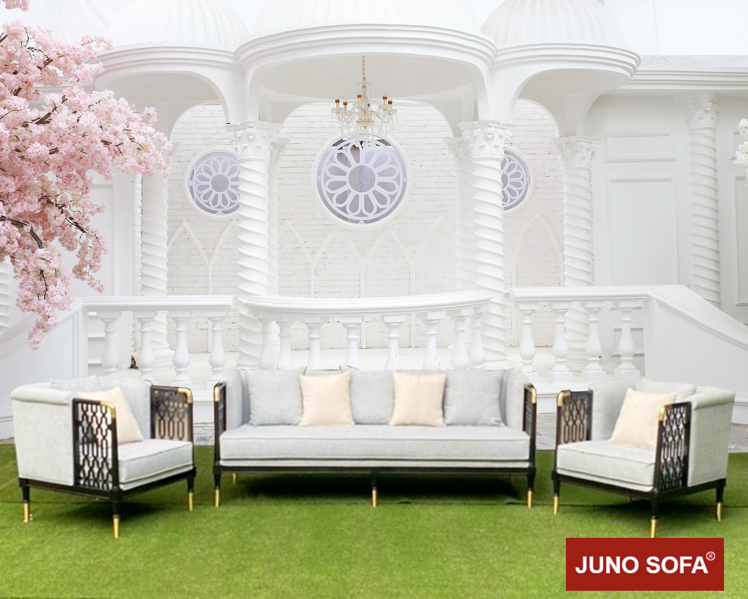 Bộ sofa cao cấp Đông Dương khung đồng Juno Sofa băng 2m và 2 đơn