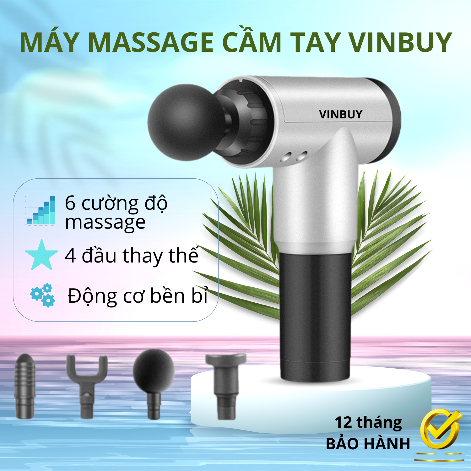 Máy Massage Cầm Tay VinBuy - 6 Cấp Độ, Hỗ Trợ Mát Xa Chuyên Sâu, Giảm Đau Cơ, Cứng Khớp - Quà Tặng Cho Sức Khỏe