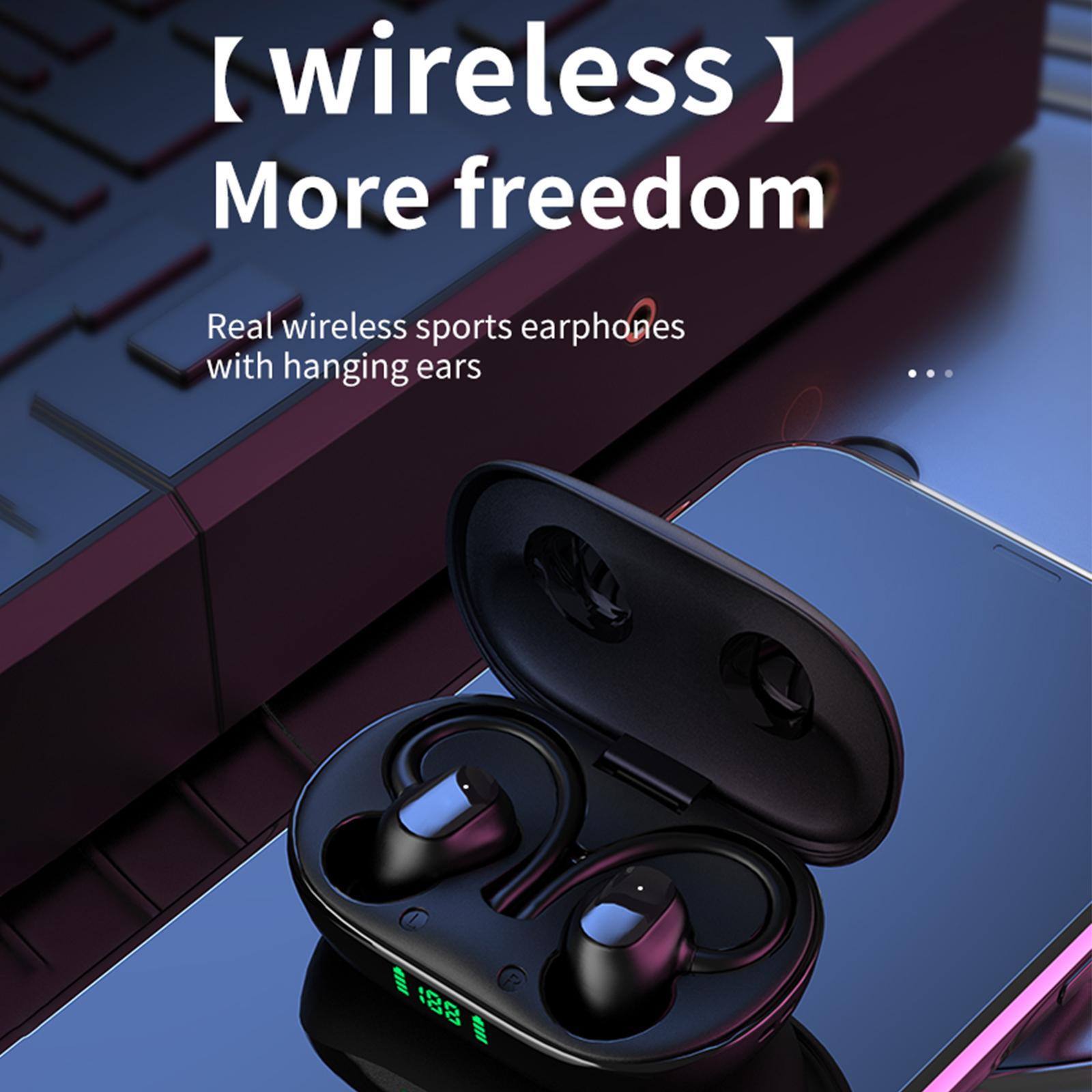 Waterproof Wireless Earphones Headphones with Earhooks Digital Display Music