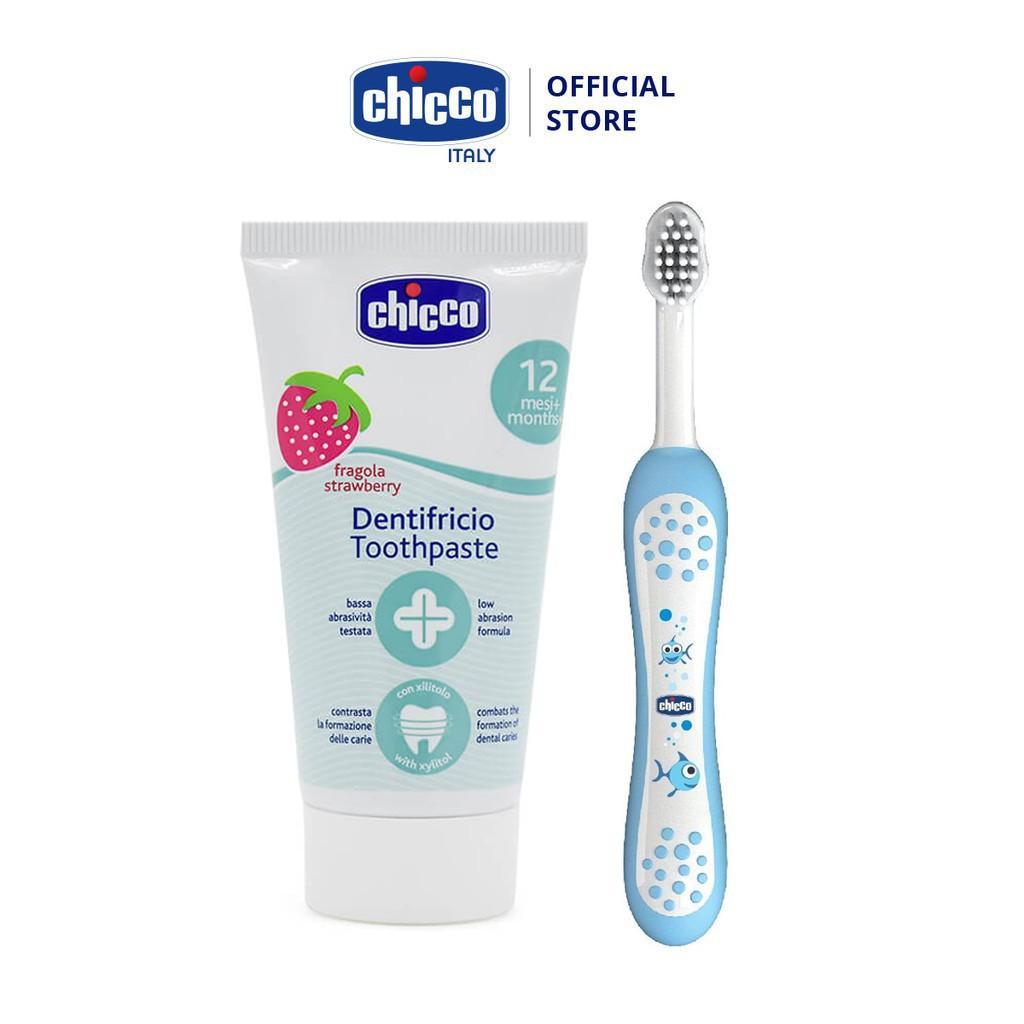 Combo Bàn chải đánh răng Cá xanh Chicco + Kem đánh răng Chicco