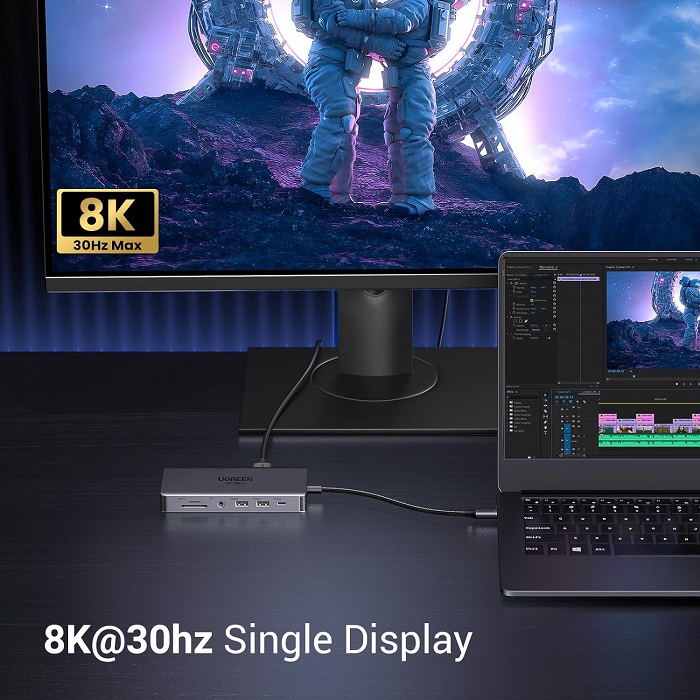 Hub USB-C Revodok Docking Station 11 in 1 Ugreen 15965, HDMI 8K@30Hz 4K60Hz, 10 Gbps Data Port 100W PD 1Gbps Ethernet, SD/TF Card Reader Hàng chính hãng