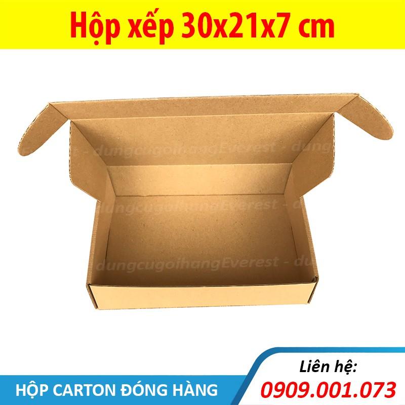 Combo 20 hộp xếp, size 30x21x7 cm - hộp carton nắp gài, giấy 2 nâu 1 xeo, sóng E cứng cáp