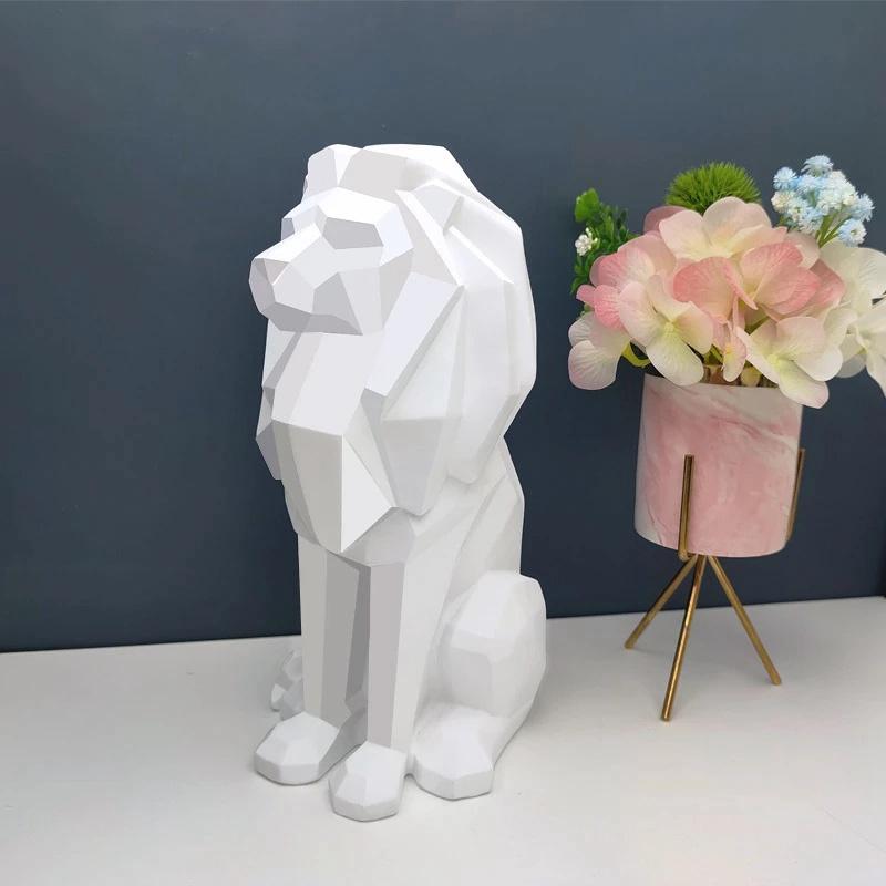 1Pcs Lion Statues Geometric Sculpture Ornaments Nordic Home Decor Creative Resin Crafts Home Living Room Lion el A