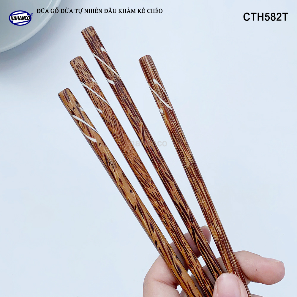 Đũa Gỗ Dừa Đen Khảm Kẻ Chéo HAHANCO An Toàn Đẹp Mắt Dùng Cho Quán Ăn Gia Đình - CTH582T
