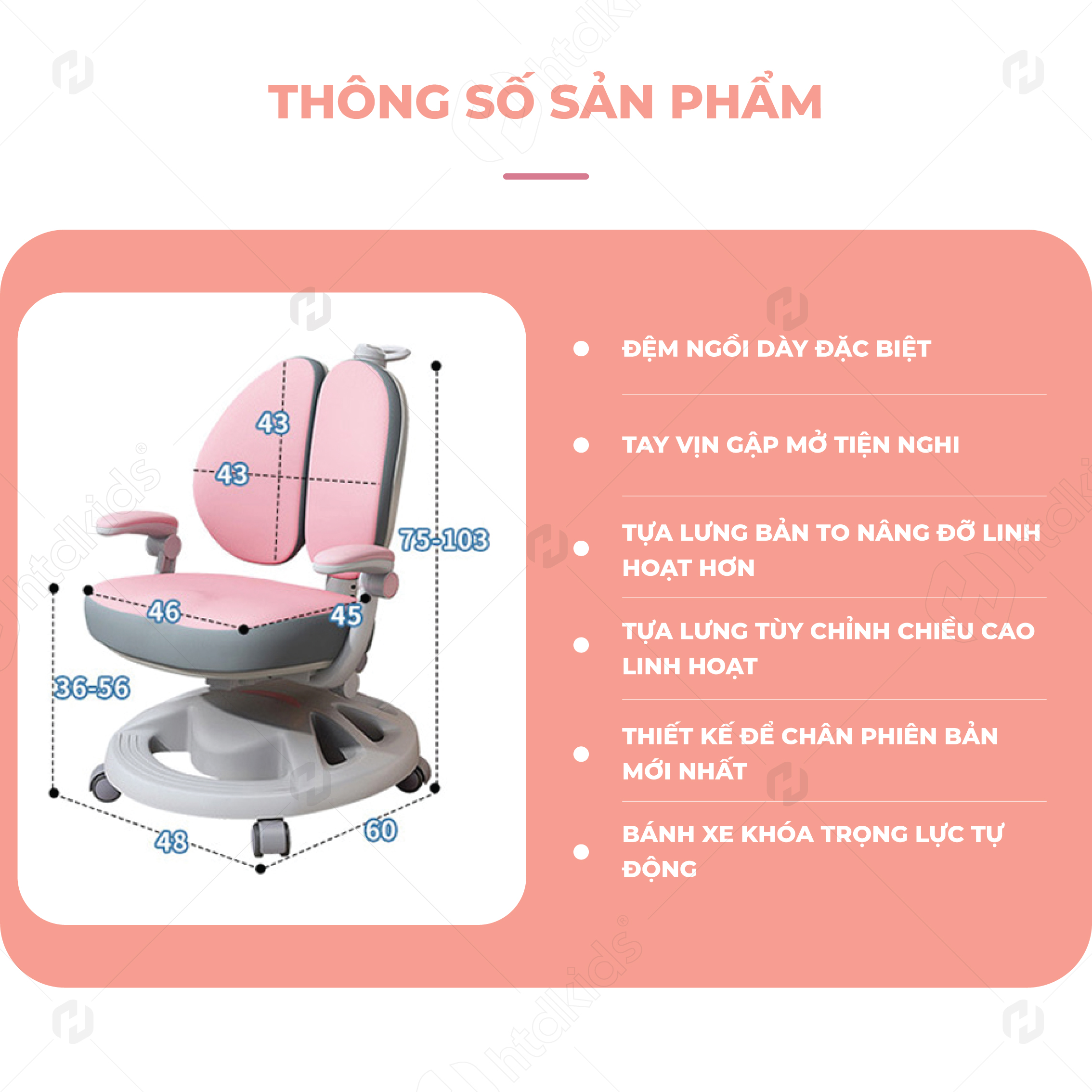 [ Tặng bọc ghế ] Ghế chống gù lưng cho bé cố định dáng ngồi khoa học tránh cong vẹo cột sống, Ghế học sinh tăng giảm chiều cao tựa lưng và đệm ngồi điều chỉnh phù hợp với lứa tuổi và sự phát triển của trẻ HTDkids CM089