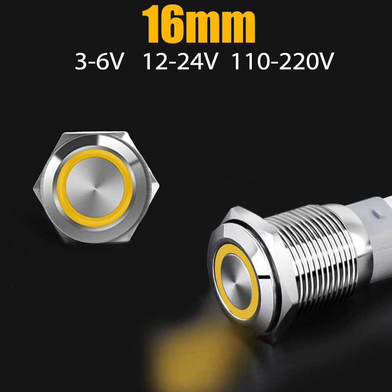 Công tắc nhấn giữ tự khóa có đèn LED 16mm (Điện áp 220V), Chất liệu INOX, Chống ngấm nước