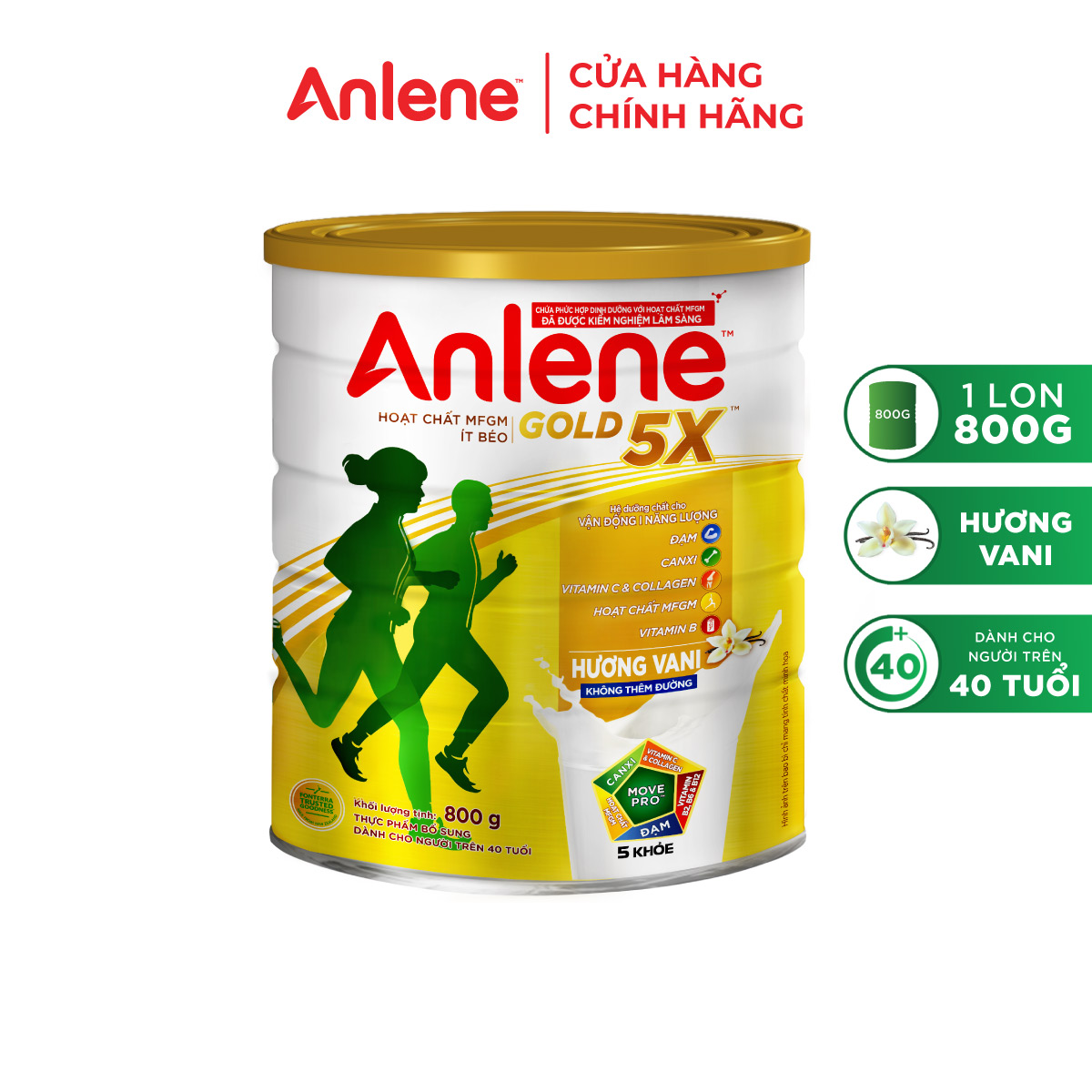 [Bộ quà tặng Tết] Sữa bột Anlene Gold 5X 800g - Tặng 4 hộp Anlene nước 125ml