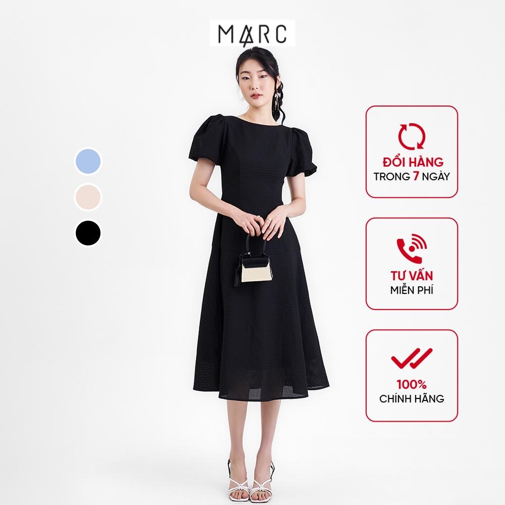 Đầm nữ MARC FASHION midi form A cổ thuyền tay phồng nhún thun TRNH093122