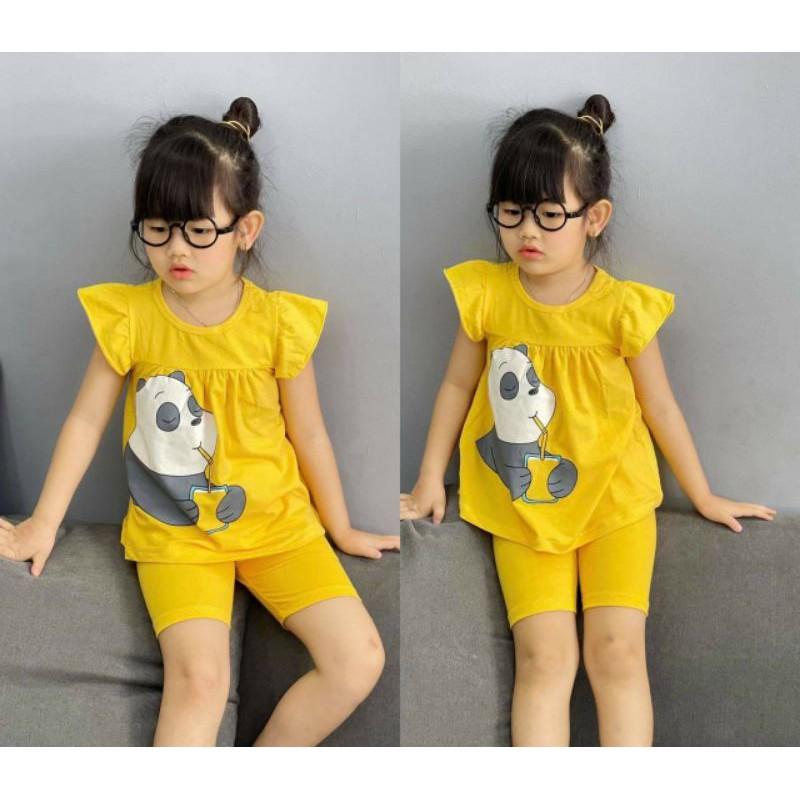 Bộ đồ ngố thun cotton màu in hình hoạt hình siêu cưng cho bé gái