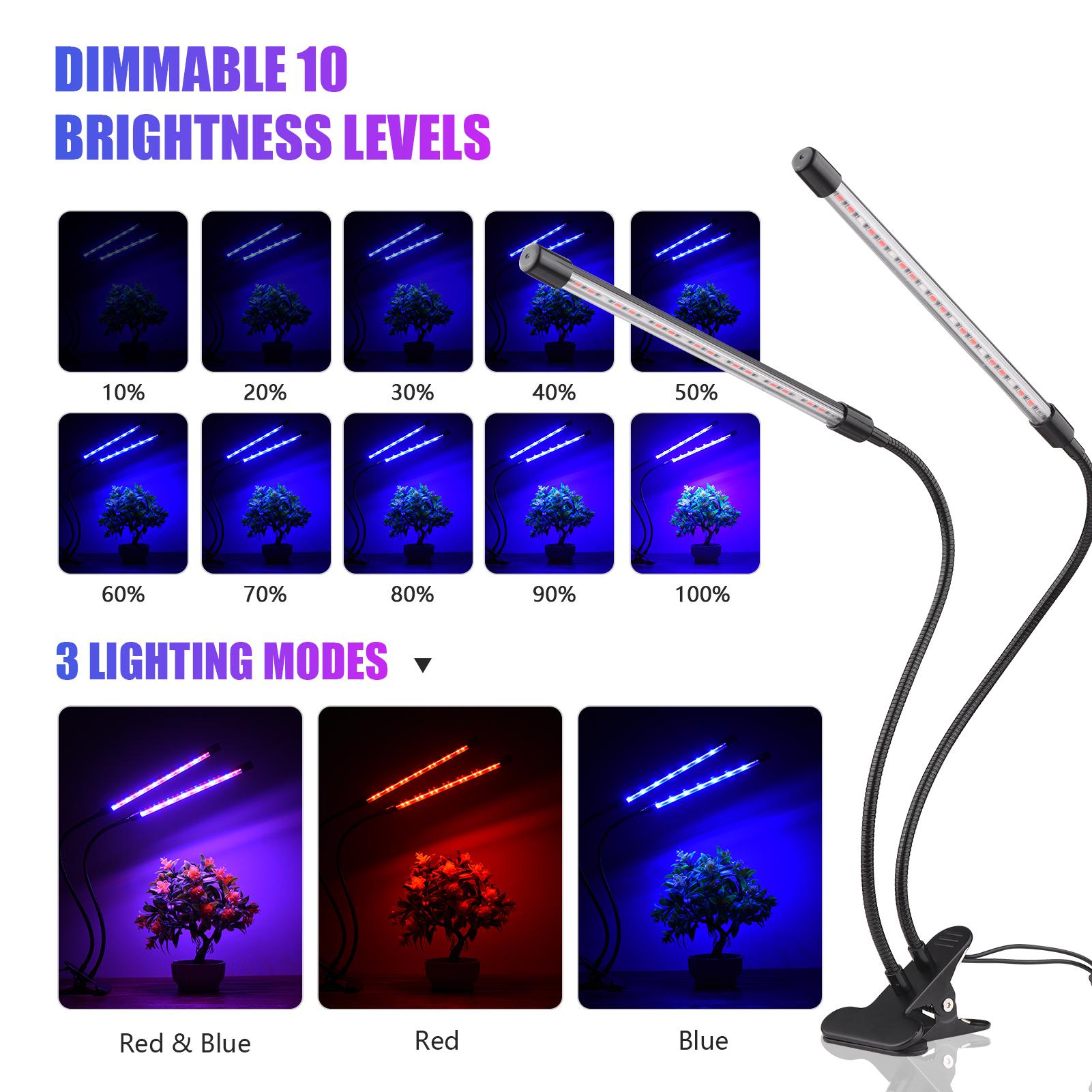 Đèn Quang Hợp Dải Đèn 42 Đèn Led Cho Cây Trồng 10 Mức Độ Mờ 3/9 / 12H Hẹn Giờ 3 Chế Độ Chiếu Sáng
