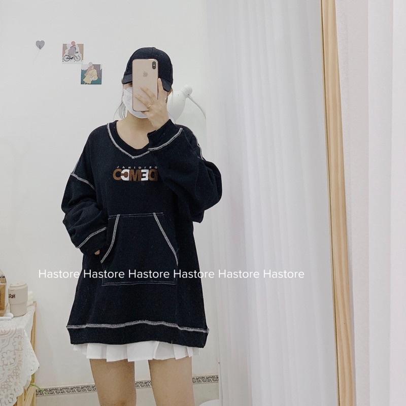 Áo sweater da cá dày dặn chữ DEMCO