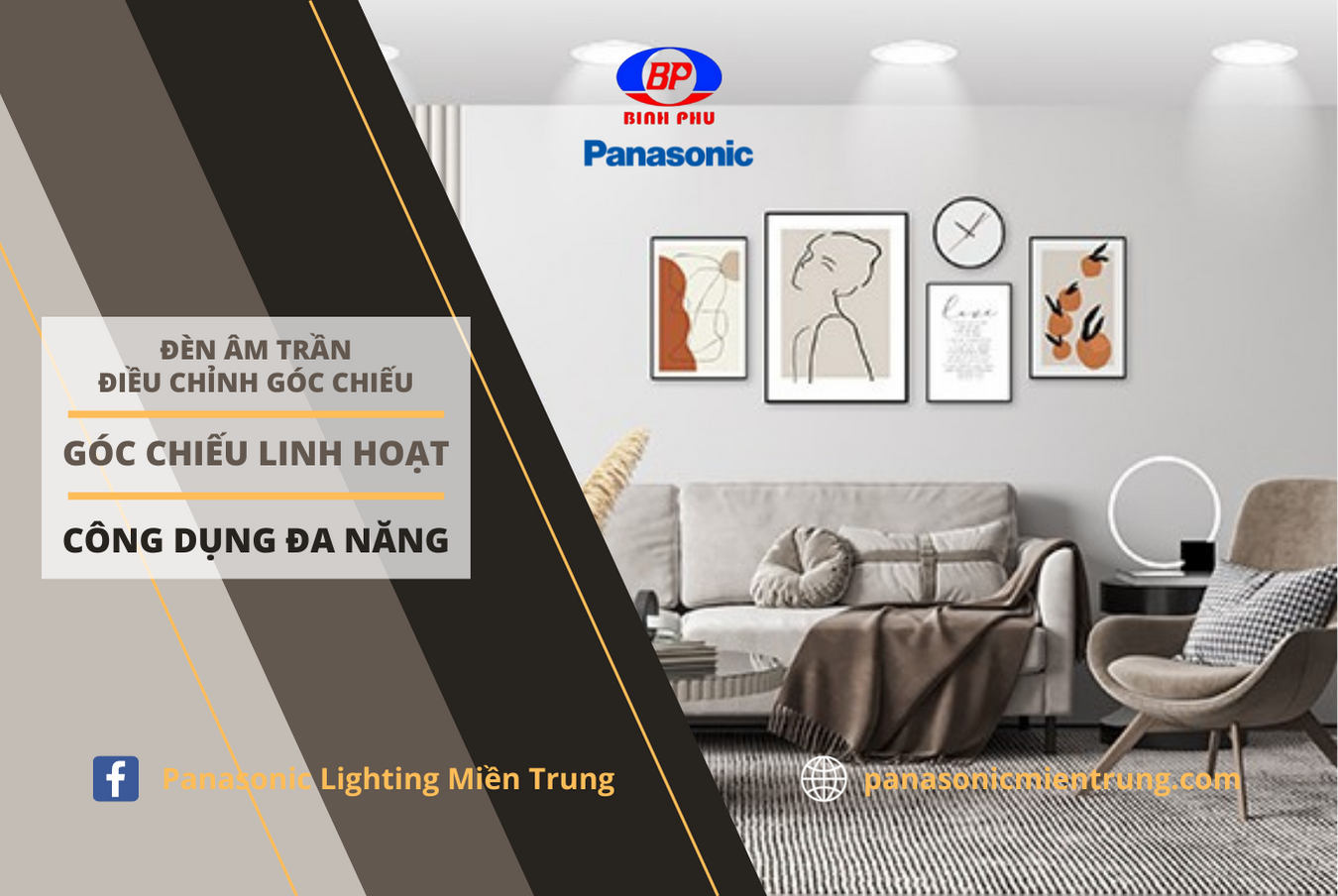 Đèn LED âm trần Downlight Đơn sắc Chỉnh góc Panasonic Công suất lỗ khoét phi 80mm, ánh sáng Trắng 6500K, ánh sáng Trung tính 4000K