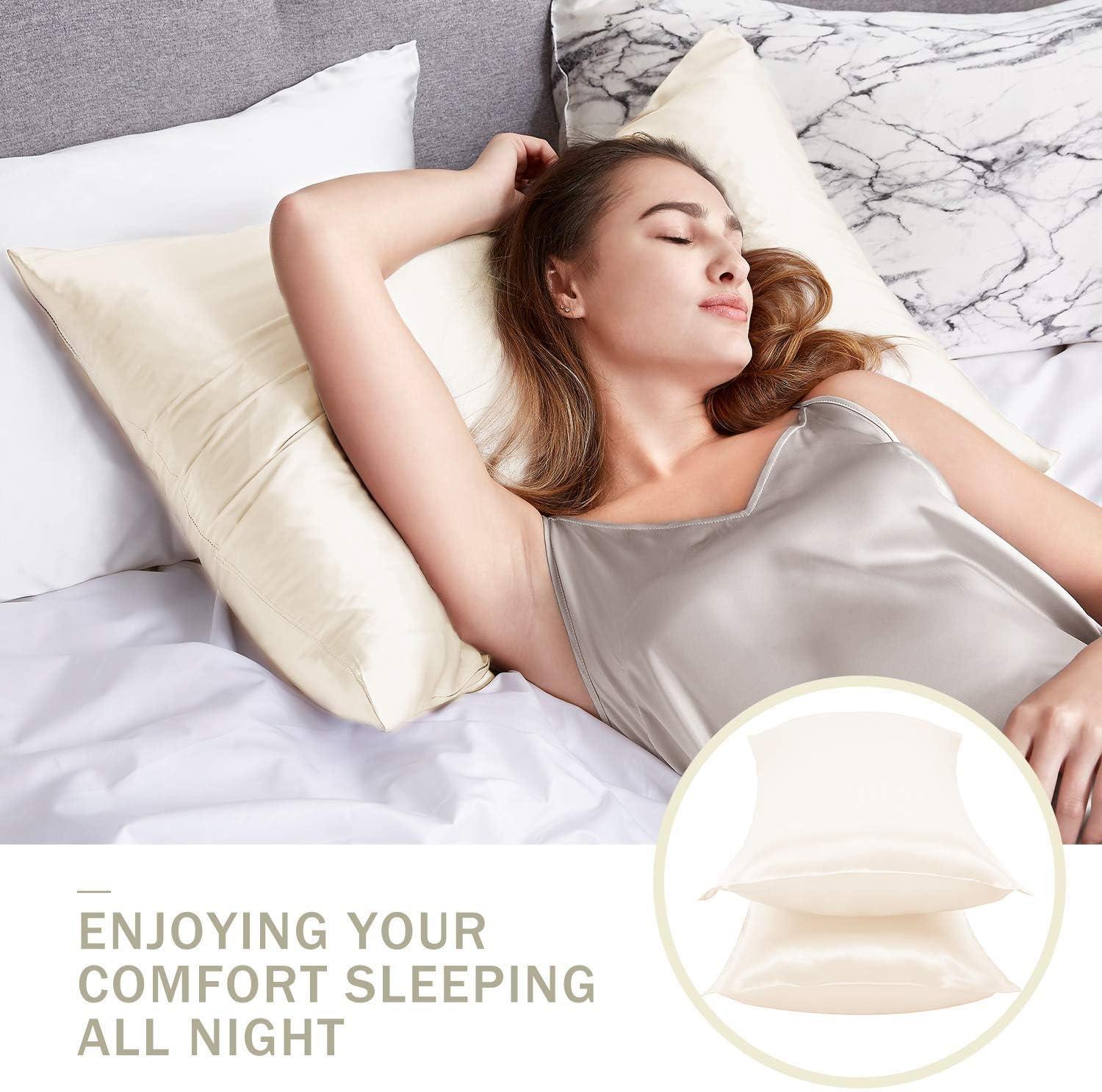 Bộ 2 Vỏ Gối Satin, Vỏ Gối 100% Microfiber Mềm Mại Chăm Sóc Da Và Chống Rụng Tóc, Diệt Sâu Và Không Gây Dị Ứng, Bơ, 48 x 74cm