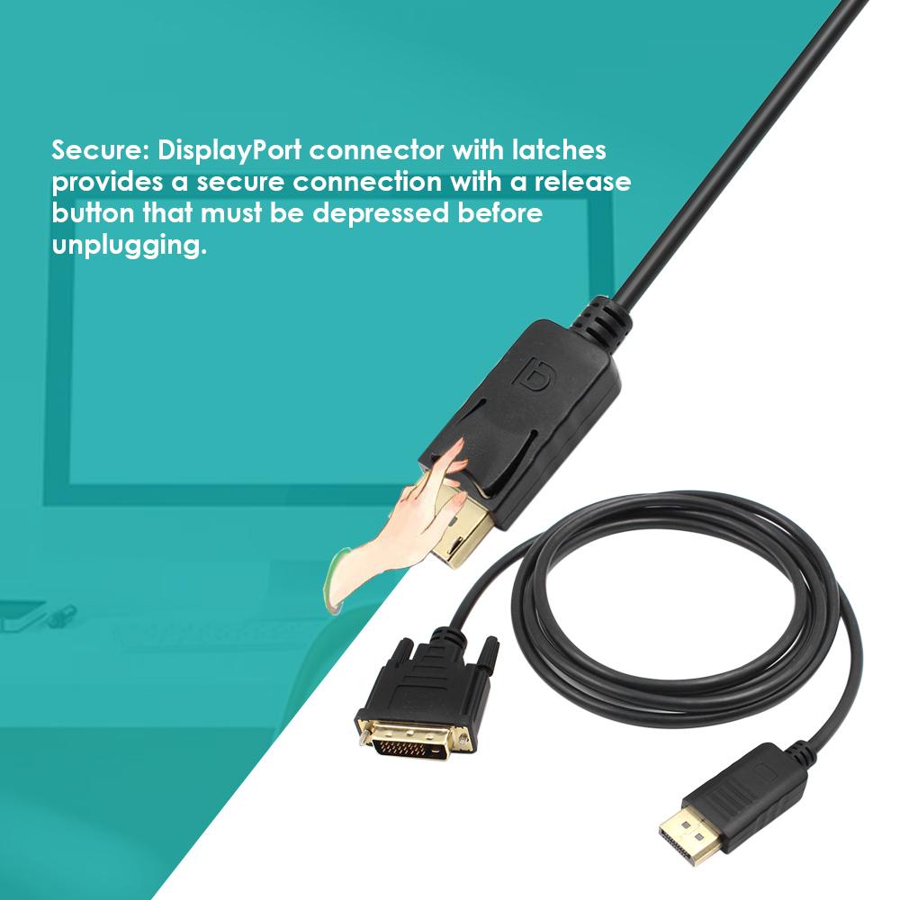 Bộ chuyển đổi 1.8M DP sang DVI Cổng hiển thị DisplayPort Bộ chuyển đổi cáp nam sang cáp nam 1080P