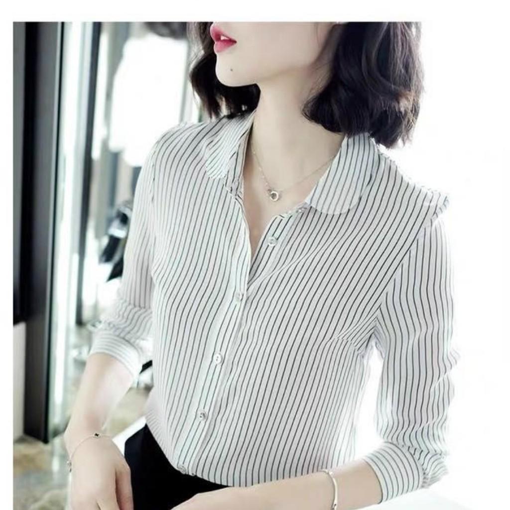 Áo Sơ Mi Nữ Dài Tay Phối Kẻ Sọc