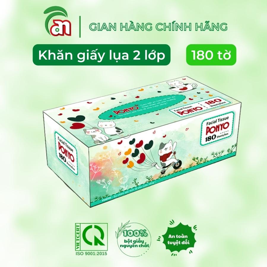 Hộp khăn giấy lụa PONYO - khăn giấy lau mặt cao cấp siêu mịn, không bụi 2 lớp 180 tờ - Thiên An Nam paper