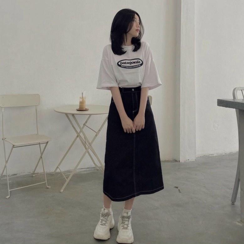 Chân váy bò nữ xẻ sau, chân váy bò nữ dáng dài