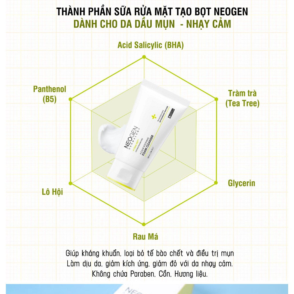 Sữa Rửa Mặt BHA Ngăn Ngừa Mụn và Giảm Nhờn Cho Da Neogen Dermalogy A-Clear Soothing Foam Cleanser 100ml + Tặng Kèm 1 Băng Đô Tai Mèo