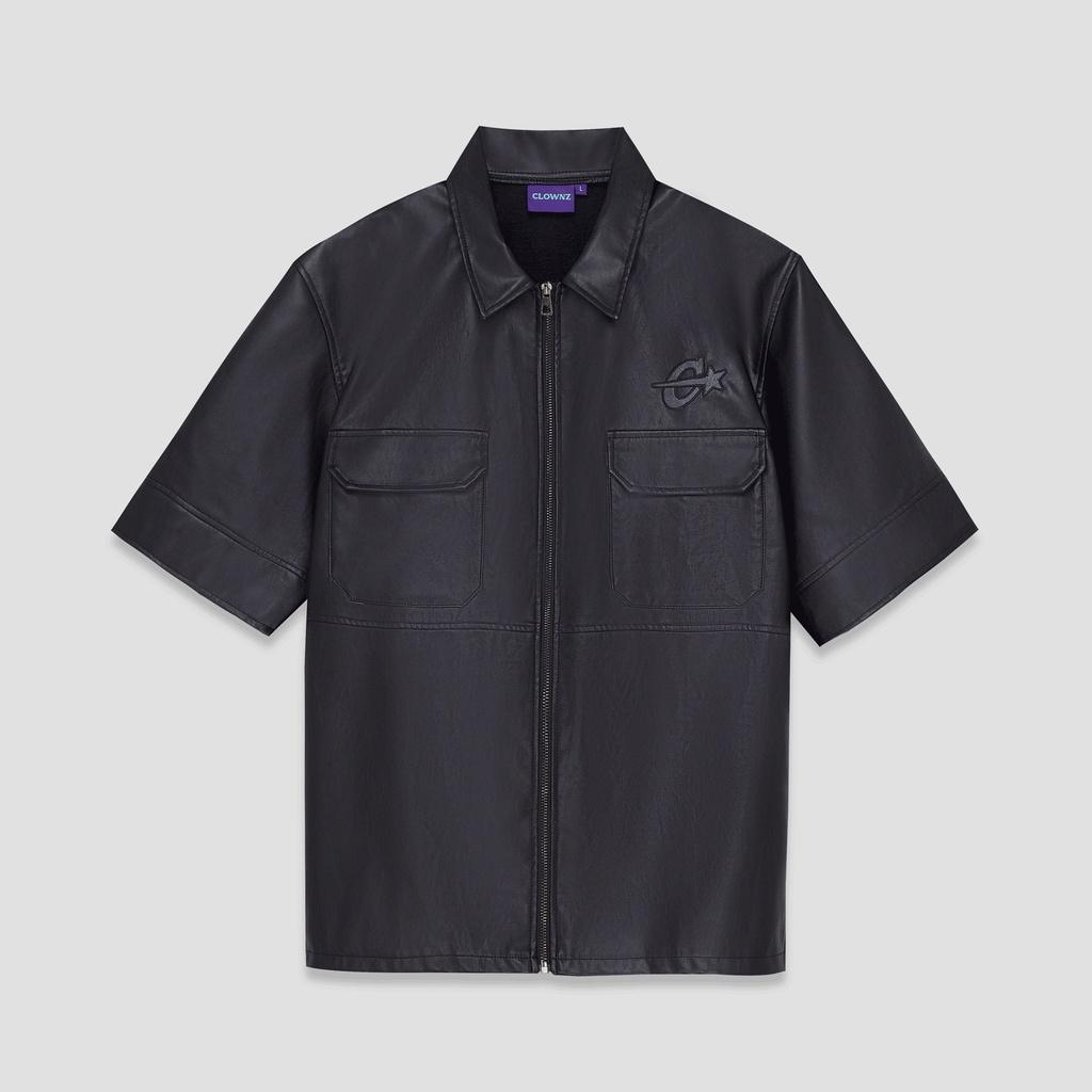 Set áo khoác da C-star Black Leather, da tổng hợp unisex nam nữ form rộng