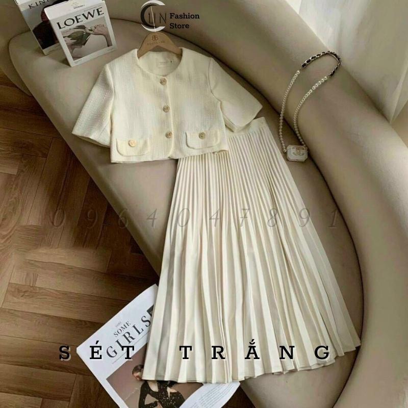 Sét áo croptop nút bọc + Chân váy dài dập ly đi chơi siêu sang trọng CSB103 Thời Trang