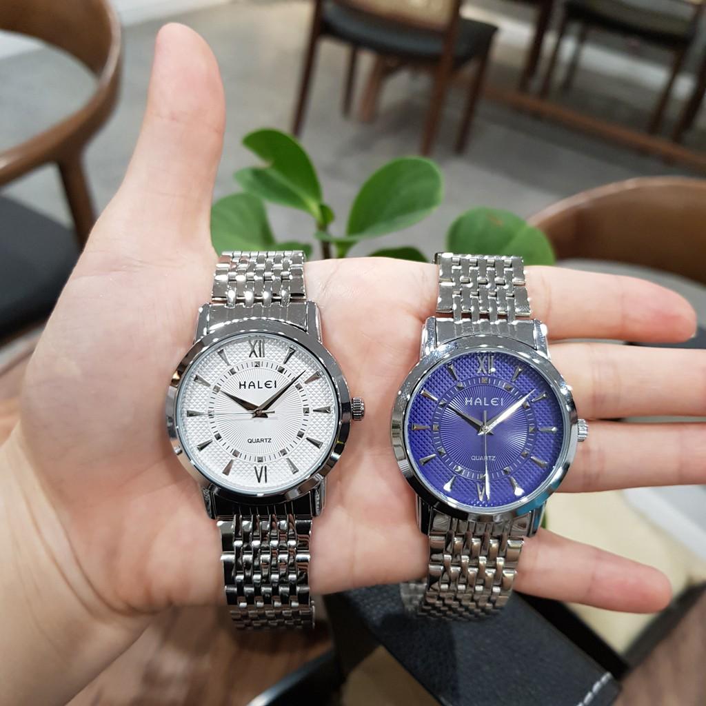 Đồng hồ cặp đôi nam nữ Baishuns mặt tròn trắng dây kim loại bạch kim chính hãng Tony Watch 68