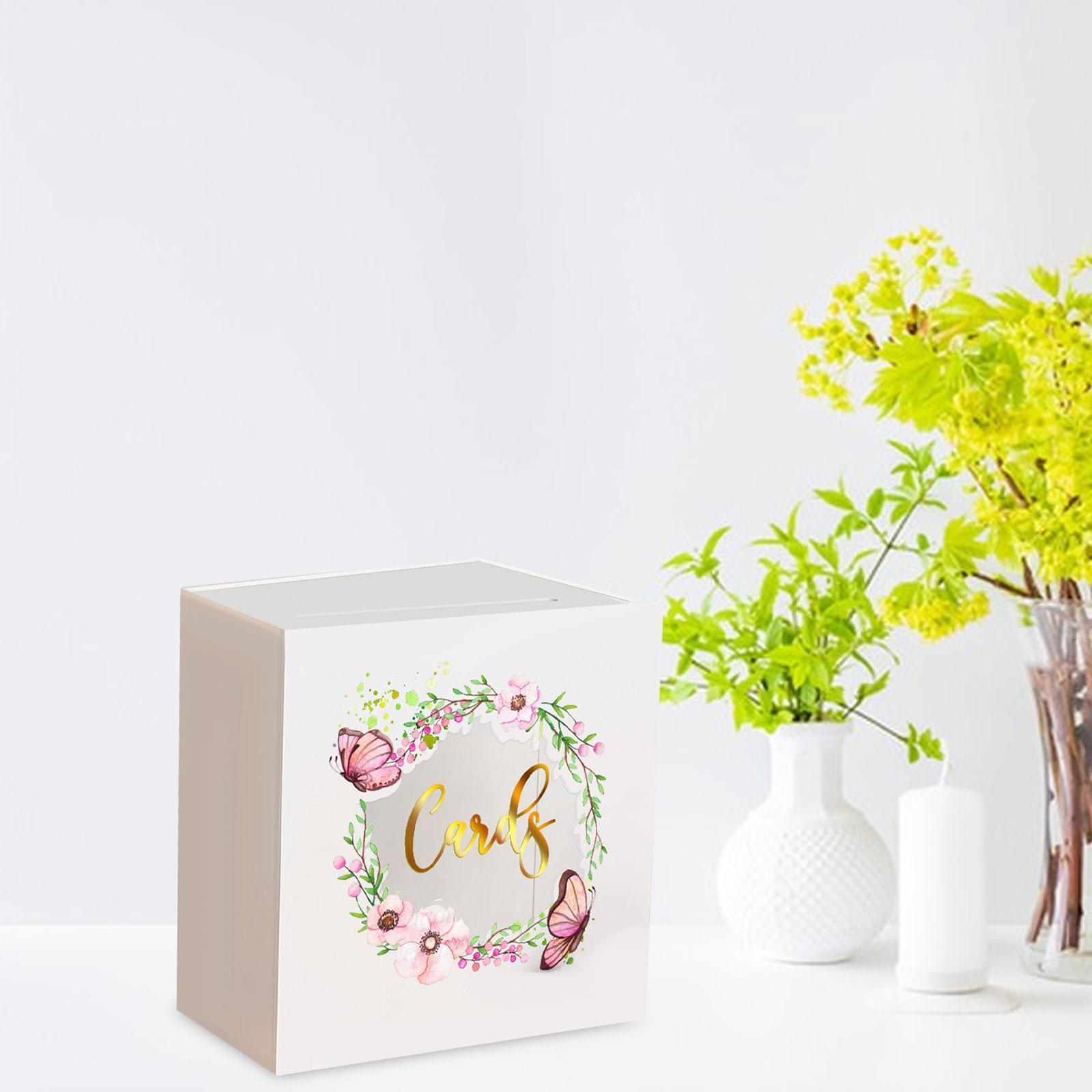 Wedding Acrylic Card Box with Slot Wishing Box Flower Printing Elegant Accessories Versatile Gift Card Box 5x9.8x9.8inch for Graduation
