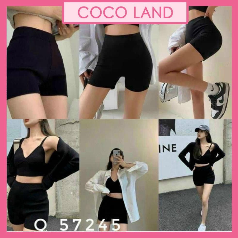 quần đùi nữ mặc nhà thể thao, quần sooc nữ tập gym vải thun màu đen coco land chất đẹp hot deal