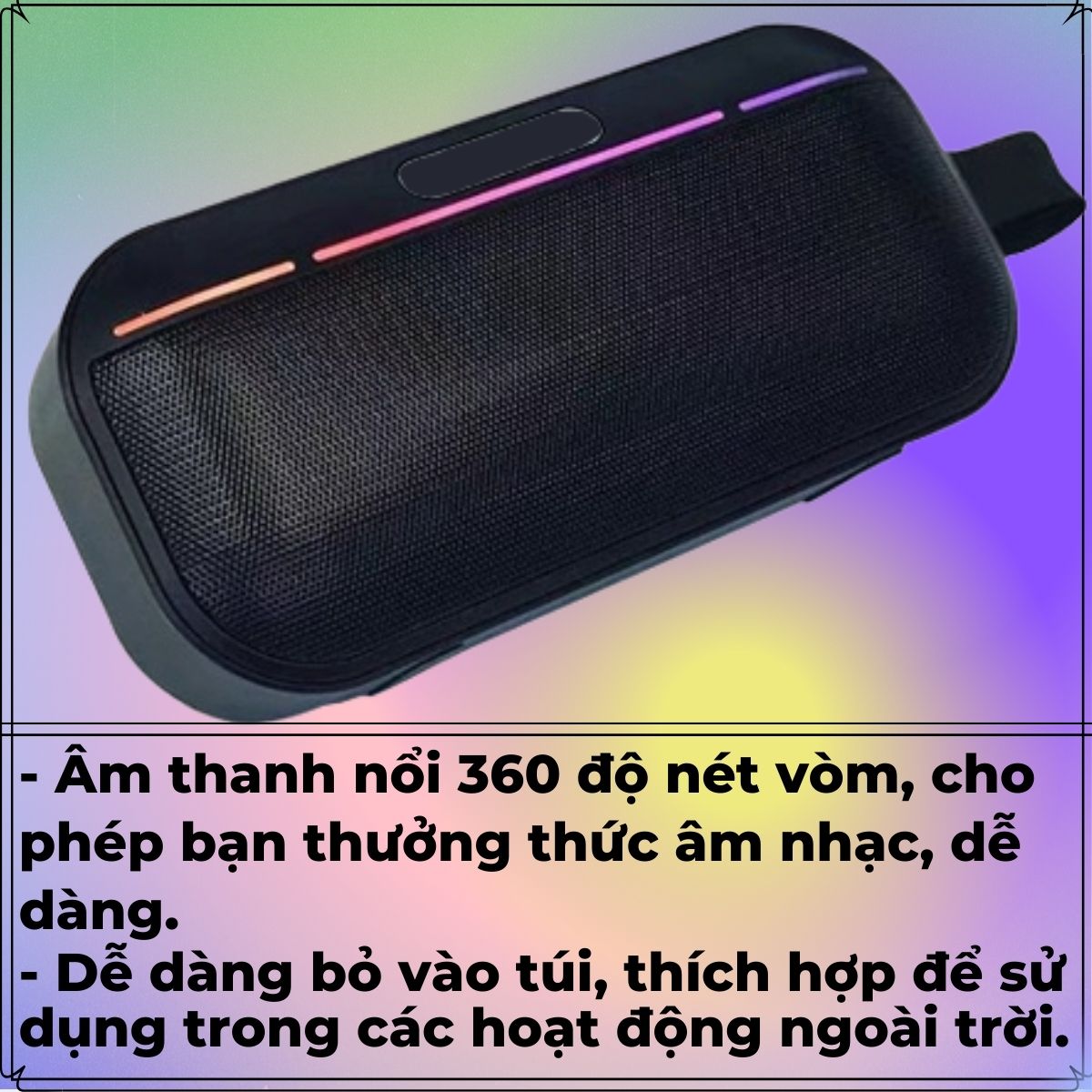 Loa Bluetooth MMS-300 Công Suất 4W, Pin 1200mAh, Đèn Led 7 Màu, Bass Mạnh, Hỗ Trợ Khe Cắm Thẻ Nhớ, USB, Đài FM