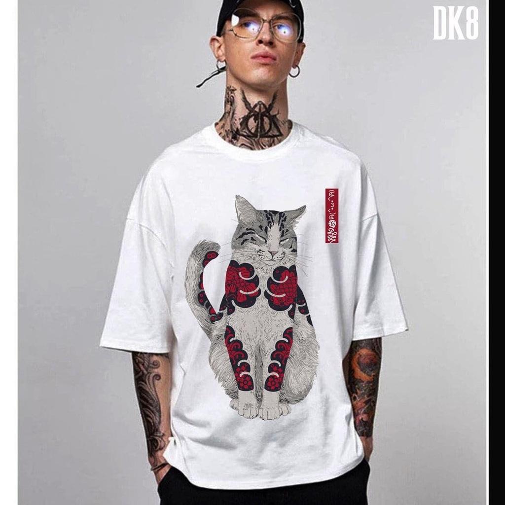 ÁO THUN UNISEX NAM NỮ mèo xám ngồi nhắm mắt