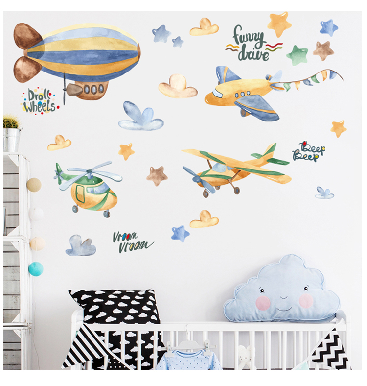 Sticker Giấy Dán Tường Decal Dán tường Mẫu Máy bay và kinh khí cầu ZH010