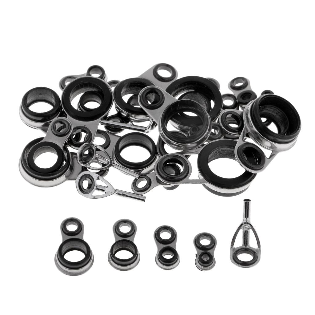 29pcs Durable Fishing Rod Guides Tip Ceramic Eye Ring Stainless Steel Frame