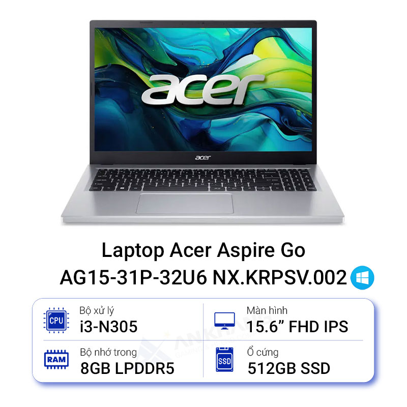 Máy tính xách tay Acer N23Q23(AG15-31P-32U6) (i3-N305; 8GB;512GB SSD; UMA; 15.6" FHD;Win11; Bạc; NX.KRPSV.002) - HÀNG CHÍNH HÃNG