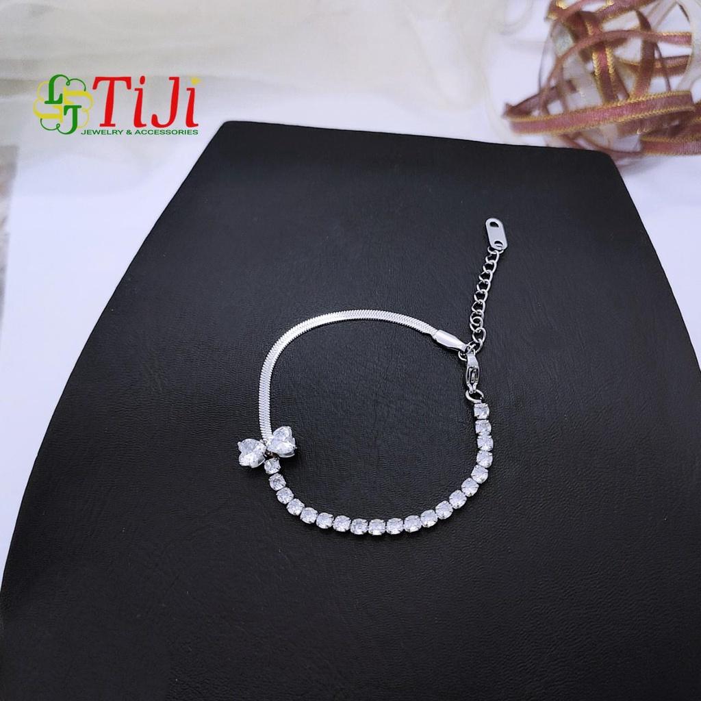 Lắc tay inox kiểu dây mì cách điệu hàng xoàn gắn nơ sáng đẹp không đen không gỉ sét