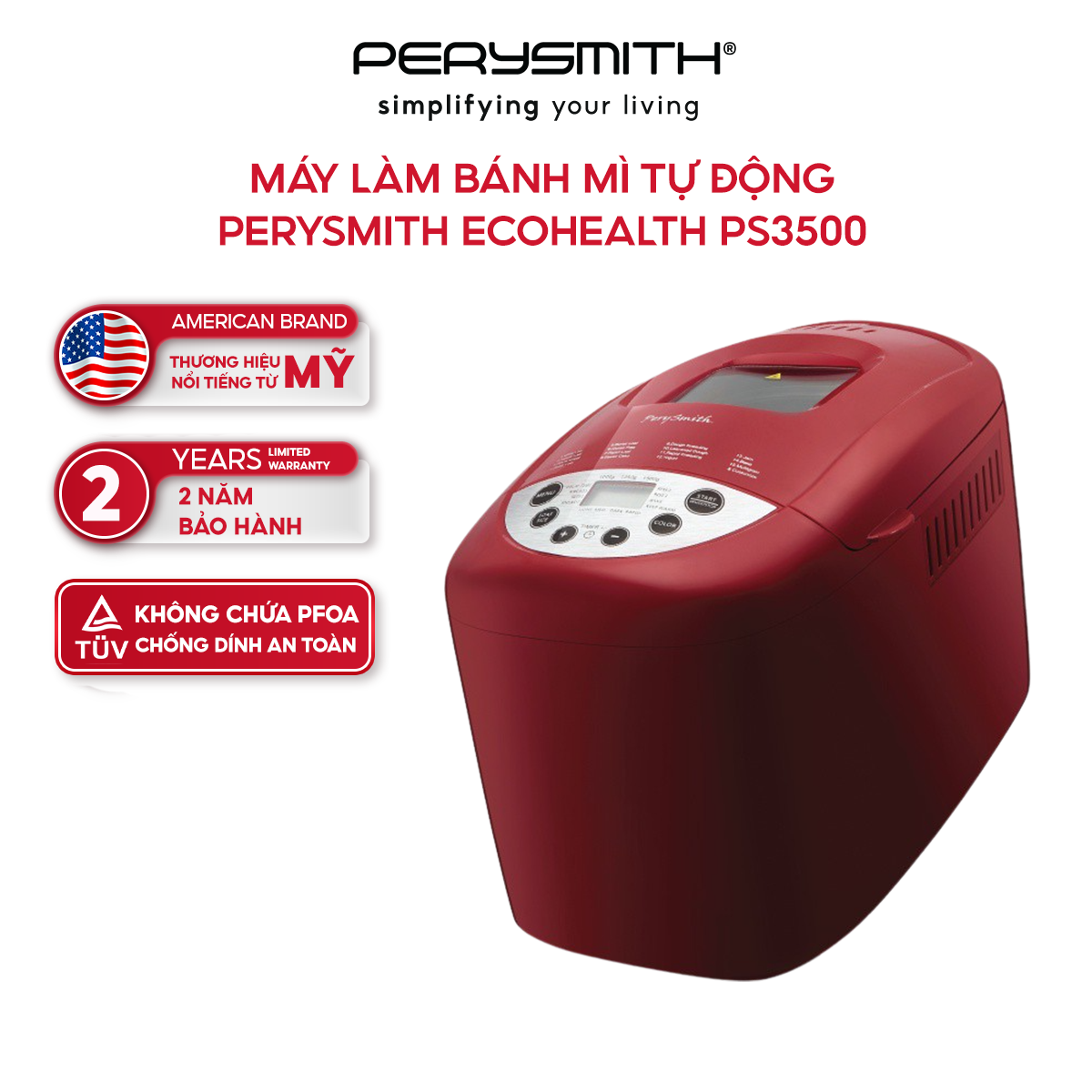 Máy làm bánh mì tự động 3,5 lít PerySmith PS3500 - Hàng chính hãng