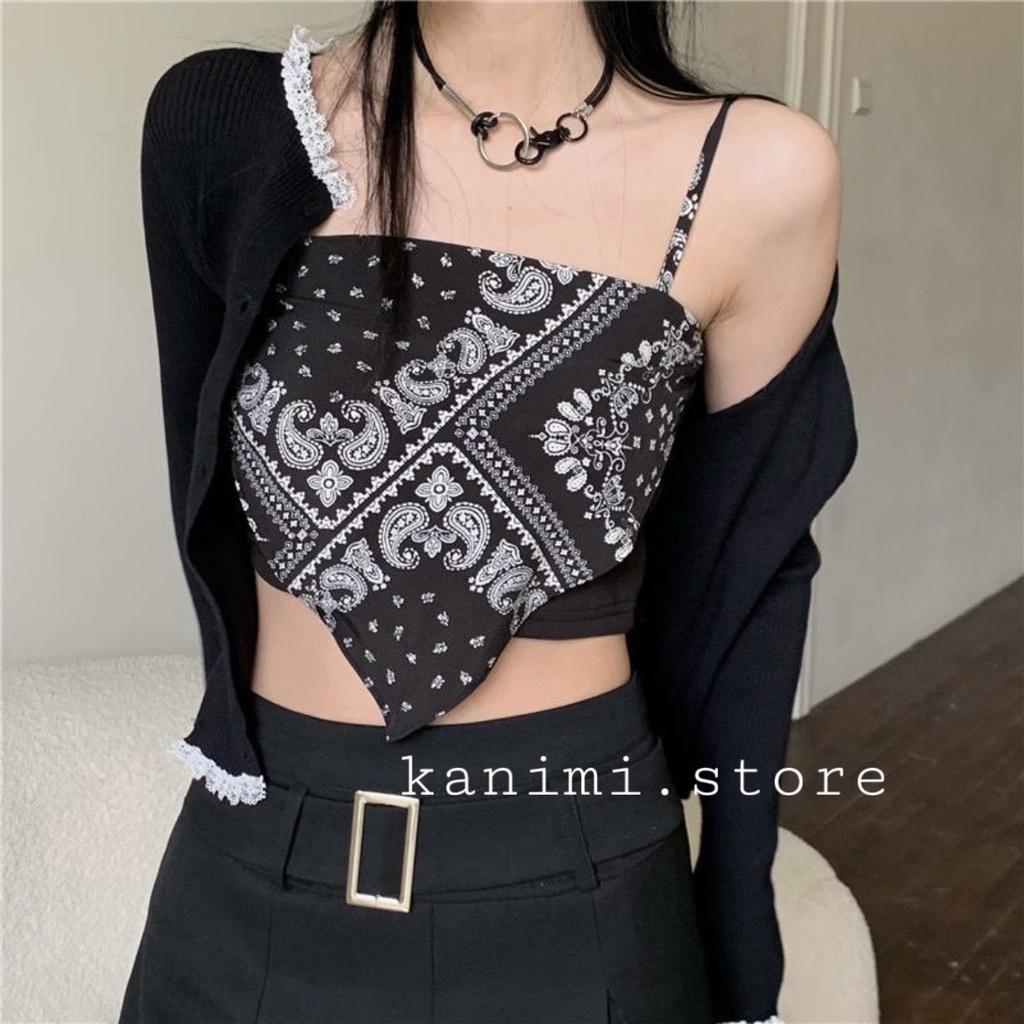 Áo 2 dây nữ thổ cẩm họa tiết Kanimi - áo yếm nữ hai màu siêu hot - AN05