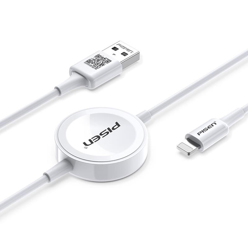 Cáp Sạc Pisen lightning iWatch 2-in-1 Charger White _ Hàng Chính Hãng