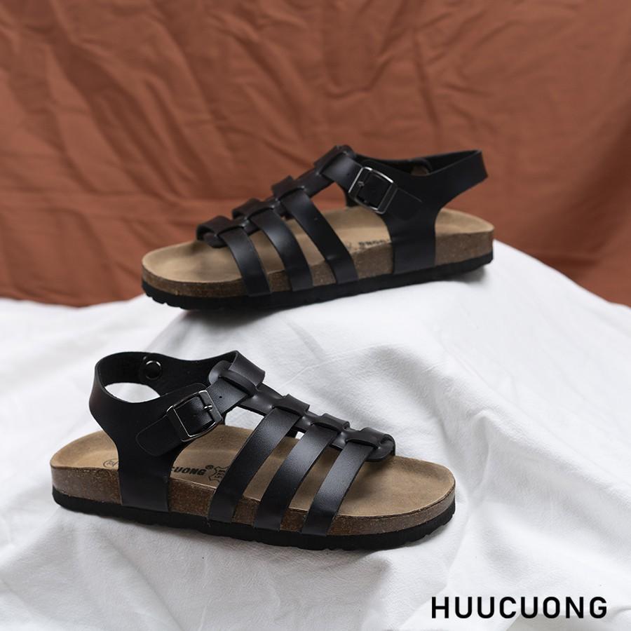 Giày Sandal Unisex HuuCuong chiến binh đen đế trấu