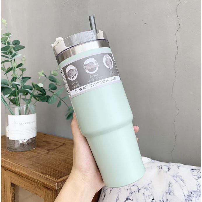 Ly Giữ Nhiệt Nóng Lạnh 890ML Kèm Ống Hút, Cốc Giữ Nhiệt Inox 304 Không Gỉ Sang Trọng Nắp Đậy Kín Chống Tràn