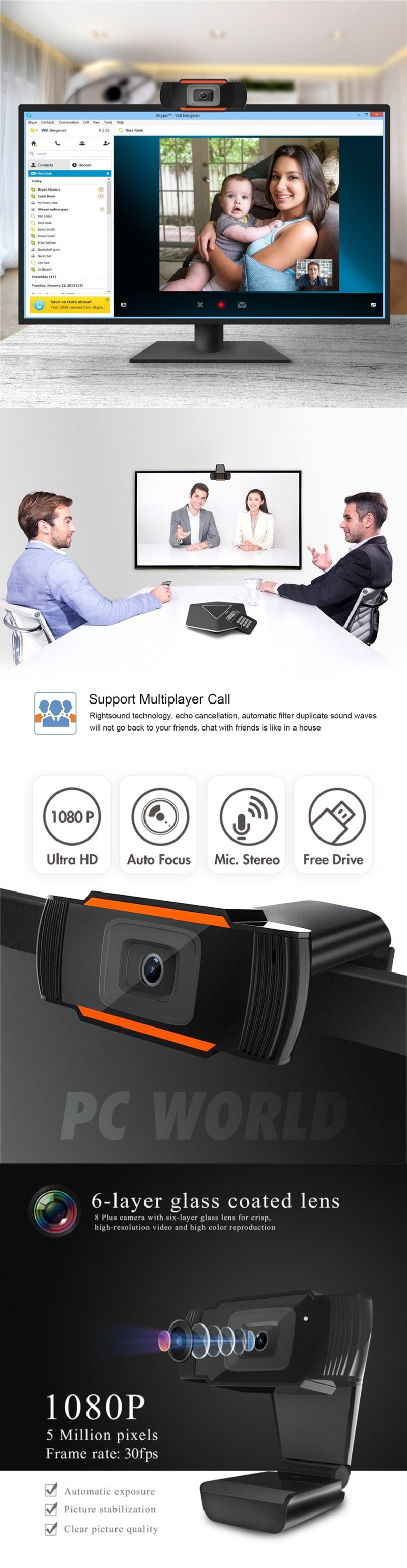 Webcam Hd 1080p Có Micro Cho Pc / Laptop