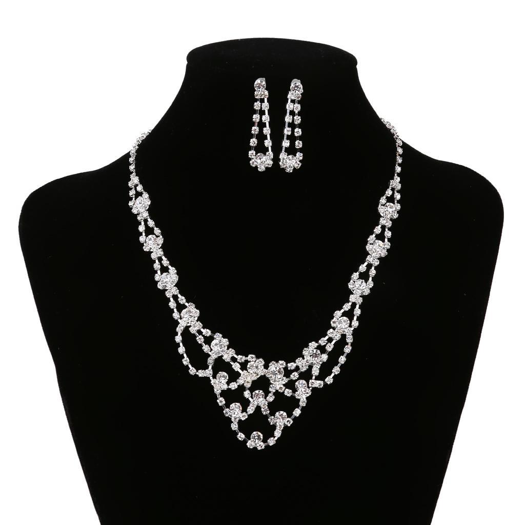 1 Necklace Earrings Set in Rhinestone Silver Alloy Bridal Pendent Jewelry