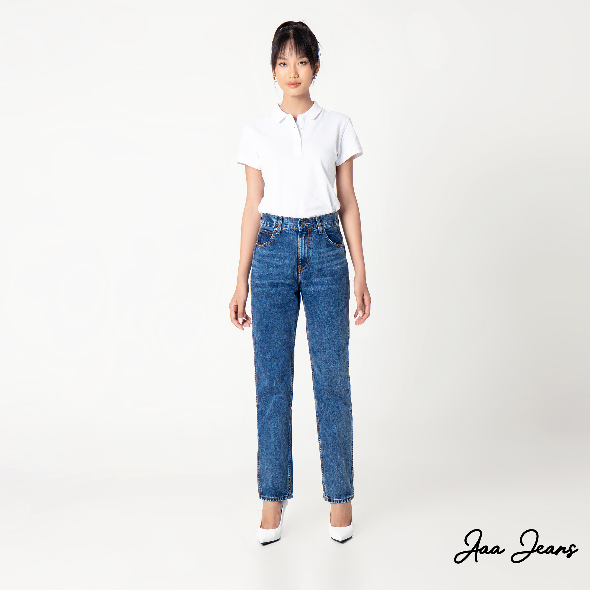 Quần jean nữ ống đứng Aaa Jeans Xanh Cobalt