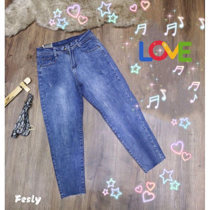 Quần Jeans Nữ Baggy Thêu Túi Gấu Lưng Cao